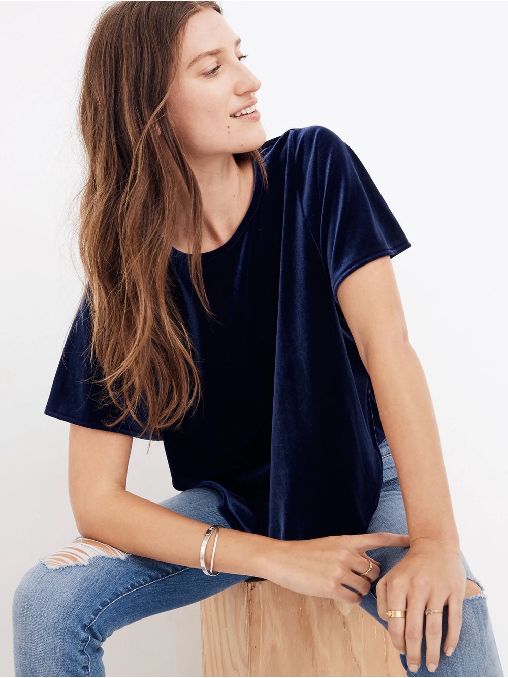 Madewell Deep Navy Velvet Short Sleeve Butterfly Top Tee